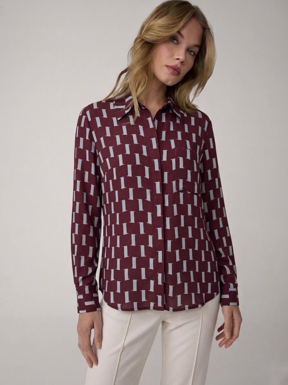 DIANE VON FURSTENBERG Women's Geo Print LS Button Down Blouse - Purple, Sz 10